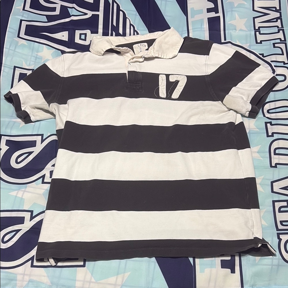 J. Crew XL Mens Striped Polo Shirt - Brown and White